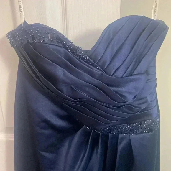 David’s Bridal Satin A-Line Draped Beaded Gown - Picture 3 of 7